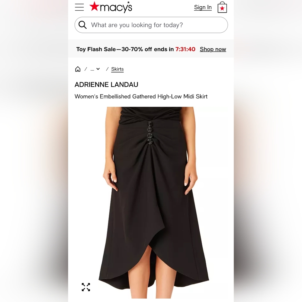 NWT Adrienne Landau Black High Low Midi Skirt